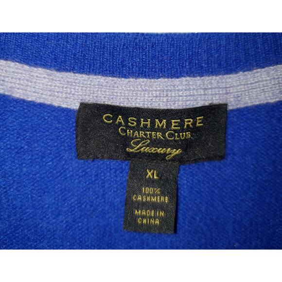 Charter Club 100% Cashmere Royal Blue V‑Neck Sweater Women’s XL - Picture 3 of 10